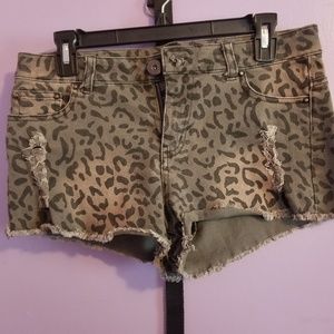 Cheetah print cutoff denim shorts